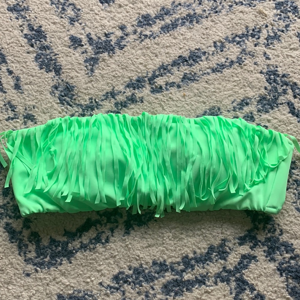 Lime green fringe bathing suit top